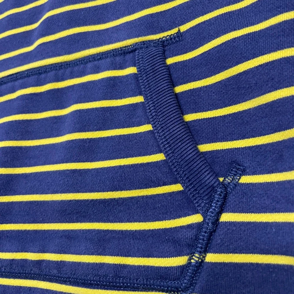 Mini Boden Boys Hoodie Sweatshirt Pullover 5-6Y Striped Fleece Lined Navy Yellow